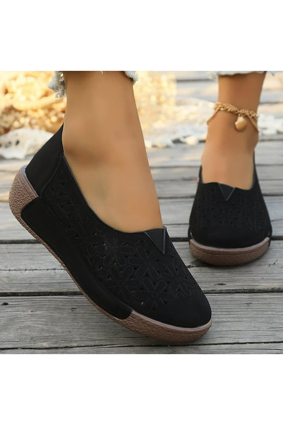 Women’s Ballet Flats, Comfortable Round Toe Slip on Dressy Work Office Shoes Black 5.5
