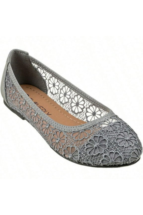 Women's Ballet Flats Cut Out Round Toe Slip On Floral Ballet Lace Flats Breathable Crochet Lace Ballet Flats