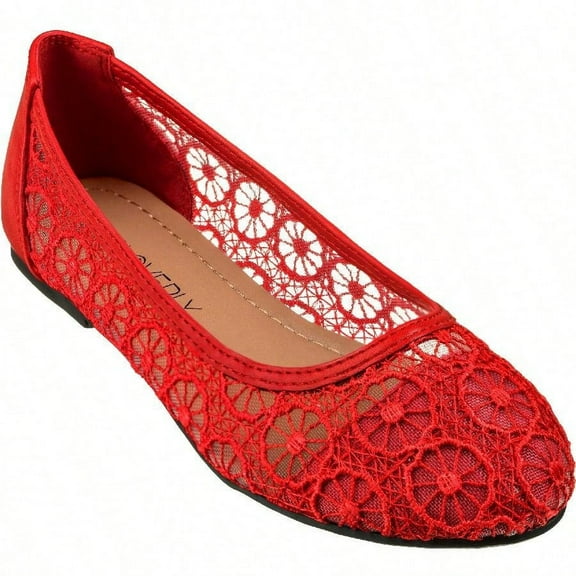 Women's Ballet Flats Cut Out Round Toe Slip On Floral Ballet Lace Flats Breathable Crochet Lace Ballet Flats