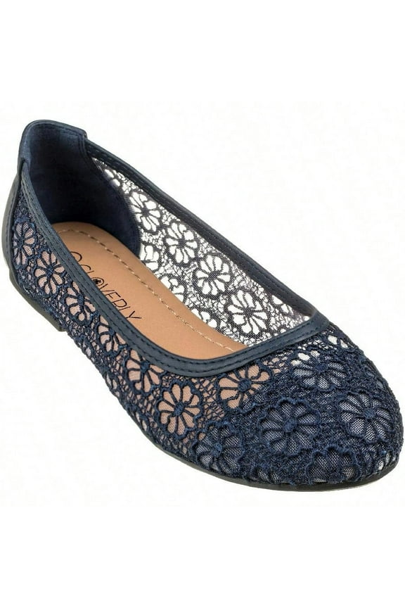 Women's Ballet Flats Cut Out Round Toe Slip On Floral Ballet Lace Flats Breathable Crochet Lace Ballet Flats