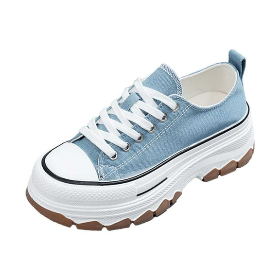 Women's Ballet Flats with Grippy Sole for Safety Fashion Casual Shoes With Lace Up Design Platform Sole Denim Comfortable Walking Footwear For Everyday Wear