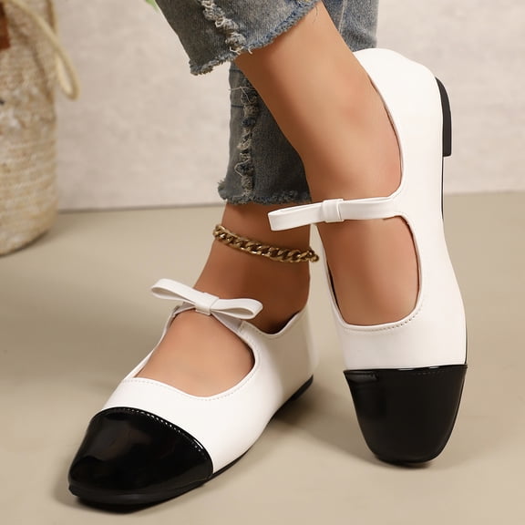 Women's Ballet Flats Hook&Loop Comfort Cap Toe Casual Work Low Heel Flat Pumps Dress Shoes for Women