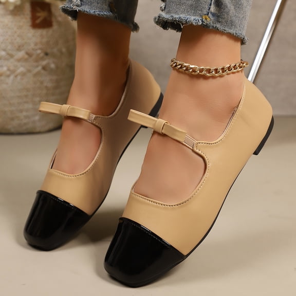 Women's Ballet Flats Hook&Loop Comfort Cap Toe Casual Work Low Heel Flat Pumps Dress Shoes for Women