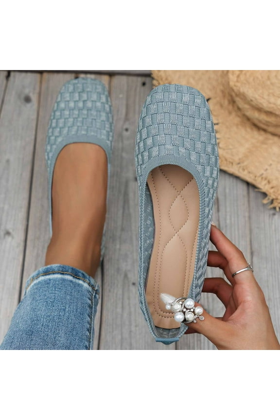 Women's Ballet Flats PU Leather Dress Shoes Comfortable Round Toe Slip on Flats with Breathable Eyelets Blue 6.5