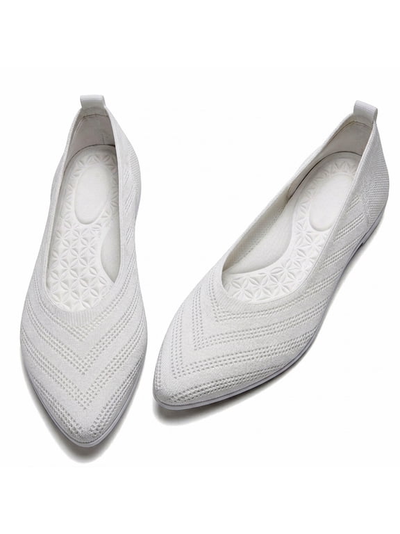 Women's Pointed Toe Ballet Knit Flats Slip On Dress Loafers Comfortable Shoes
