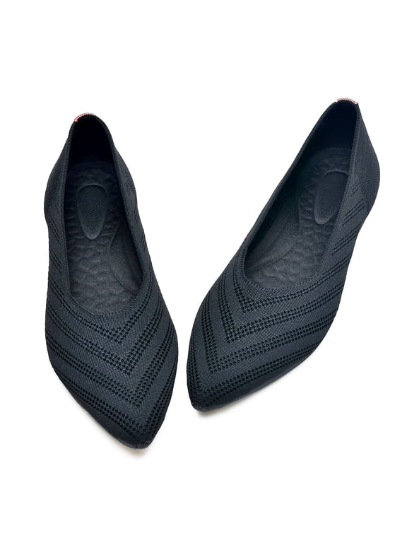 Women's Pointed Toe Ballet Knit Flats Slip On Dress Loafers Comfortable Shoes