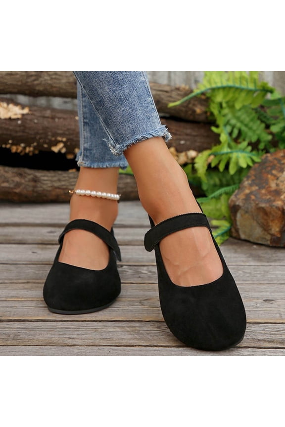 Women's Ballet Flats Pumps Ballerina Ankle Strap Elastic Low Wedge Sandals Round Toe Comfy Dolly Shoes Black 7.5