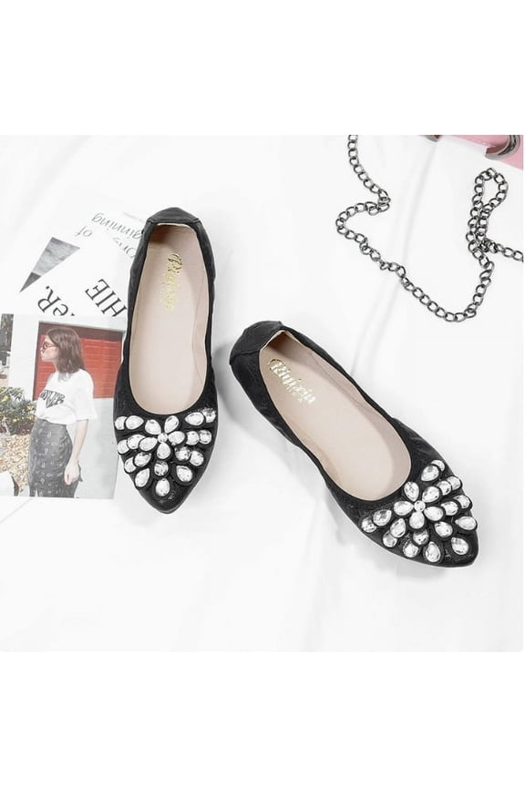 Women's Ballet Flats - Rhinestone Wedding Ballerina Shoes | Foldable, Sparkly & Comfortable Slip-On Flats
