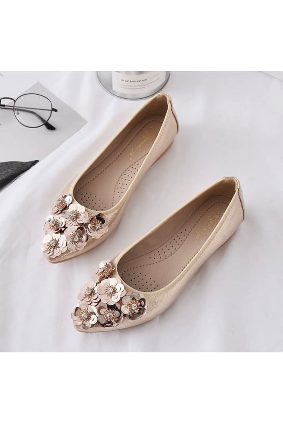 Women's Ballet Flats - Rhinestone Wedding Ballerina Shoes | Foldable, Sparkly & Comfortable Slip-On Flats