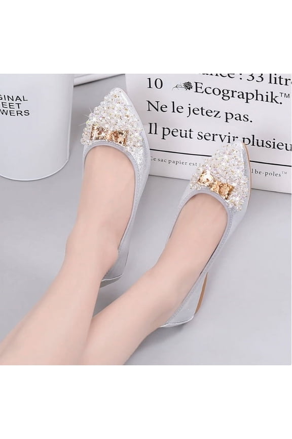 Women's Ballet Flats - Rhinestone Wedding Ballerina Shoes | Foldable, Sparkly & Comfortable Slip-On Flats