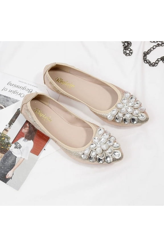 Women's Ballet Flats - Rhinestone Wedding Ballerina Shoes | Foldable, Sparkly & Comfortable Slip-On Flats