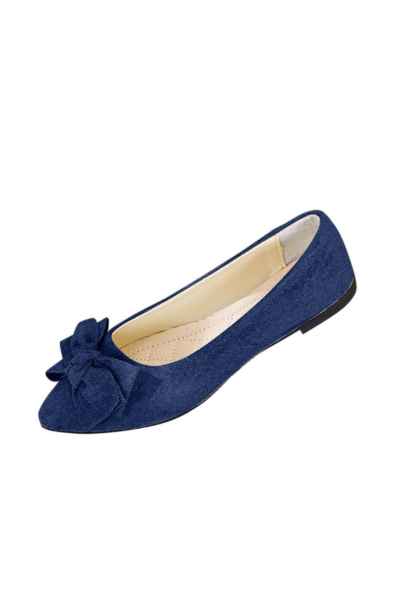 Women's Ballet Flats Shoes Bowknot Round Head Fashionable Casual Versatile Large Size Wedge Heel Shallow Mouth Shoes for Daily Wear