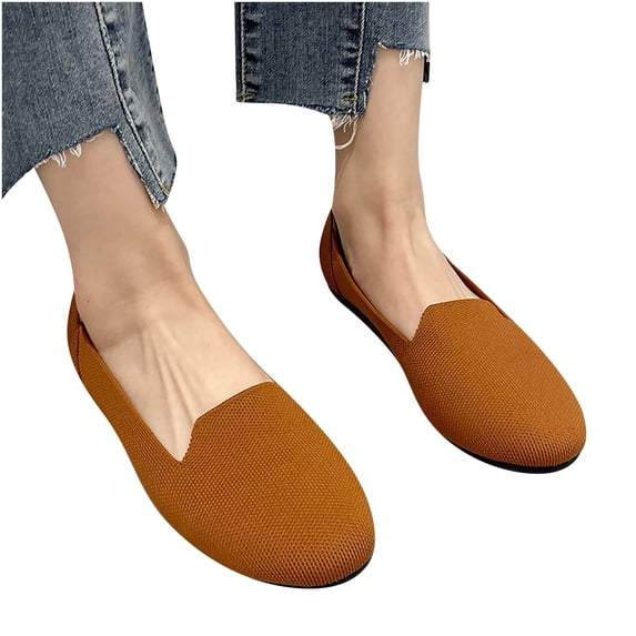 Women's Ballet Flats Shoes Comfortable Slip on Casual Mesh Round Toe Lightweight Breathable Dress Shoes Brown 5