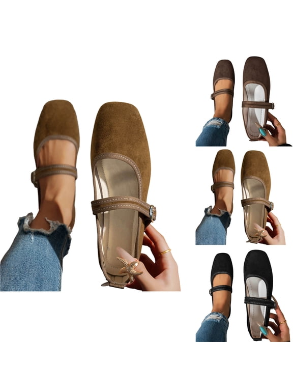 Women's Ballet Flats Square Toe Velvet Mary Jane Shoes Women Comfortable Dress Shoes for Women Casual Loafers Solid Color Soft Sole Flat Shoes