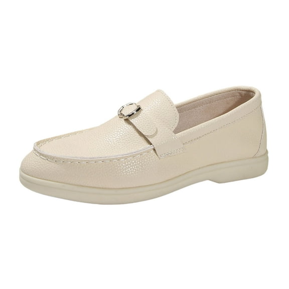 Women's Ballet Flats Versatile for Work to Weekend Style On Loafers Summer Shoes Leather Soft Sole Flat Lightweight Comfortable Casual Fashion Walking Breathable Rubber