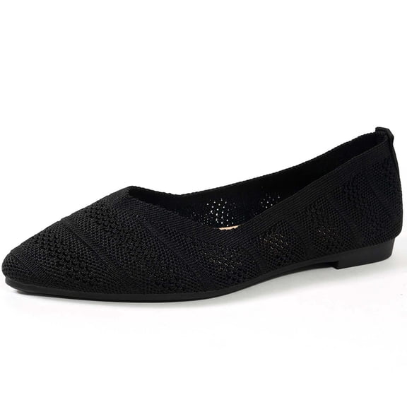 Women's Ballet Flats Versatile for Work to Weekend Style Women's Solid Color Pointed Toe Flat Casual Breathable Ladies' Openwork Knitted Shoes Breathable