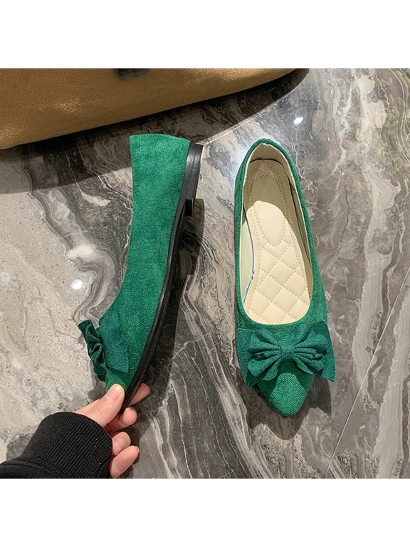 Women's Ballet Flats, Wide Fit Ballet Pumps For Women Slip On Flat Comfortable Walking Ballerina Shoes Non Slip Low Heel Comfort Pointed Toe Casual Flat Shoes Green 9