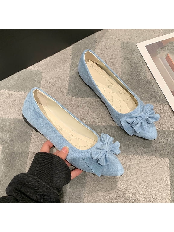 Women's Ballet Flats, Wide Fit Ballet Pumps For Women Slip On Flat Comfortable Walking Ballerina Shoes Non Slip Low Heel Comfort Pointed Toe Casual Flat Shoes Light Blue 6.5