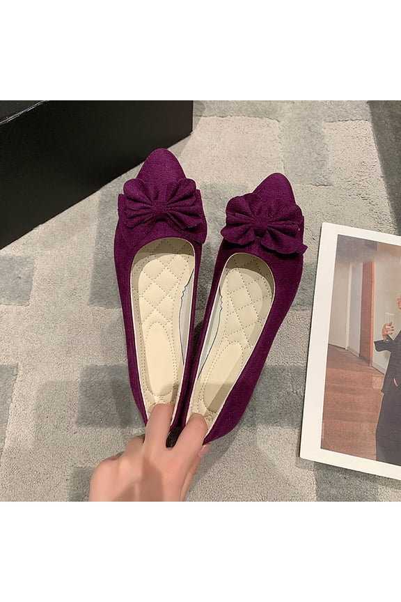 Women's Ballet Flats, Wide Fit Ballet Pumps For Women Slip On Flat Comfortable Walking Ballerina Shoes Non Slip Low Heel Comfort Pointed Toe Casual Flat Shoes Wine 6.5