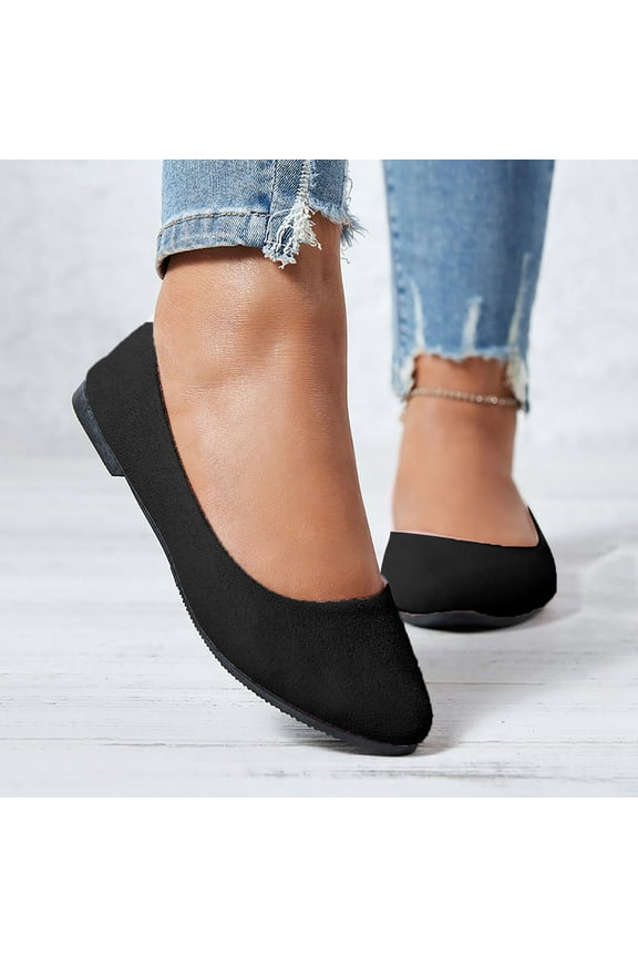 Women's Ballet Shoes Comfortable Slip on Round Toe Flat Casual Shoes for Walking, Driving, Dressy Black 8.5