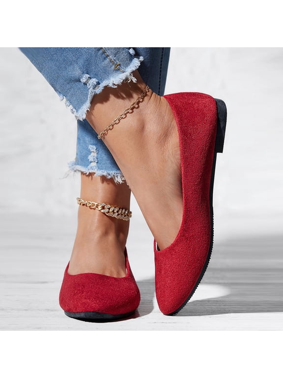 Women's Ballet Shoes Comfortable Slip on Round Toe Flat Casual Shoes for Walking, Driving, Dressy Red 9