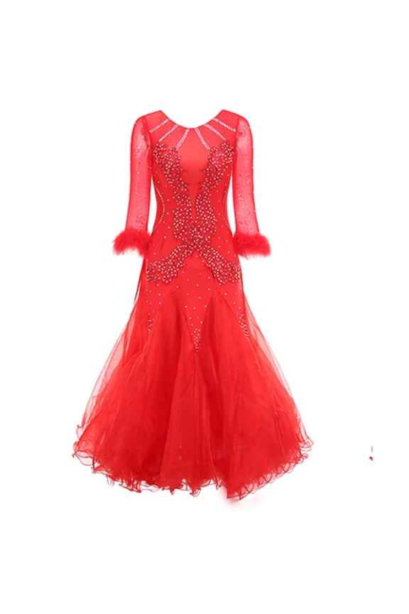 Women's Ballroom Dance Dress. Floral, rhinestone. Professional, for modern waltz competition, prom, party.
