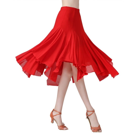 Women's Ballroom Dancing 360 Degree Long Swing Latin Salsa Rumba Flamenco Dance Skirts for Practice