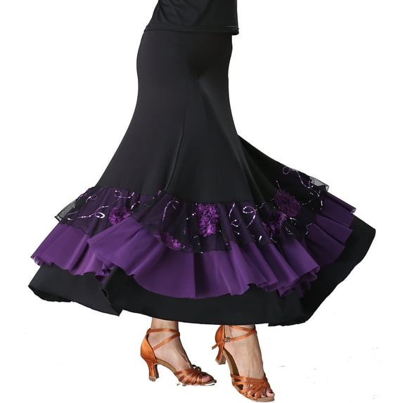 Women's Ballroom Waltz Quickstep Dance Group Gown Long Skirts Holiday