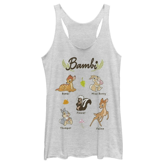 Women's Bambi Character Names  Racerback Tank Top White Heather Medium