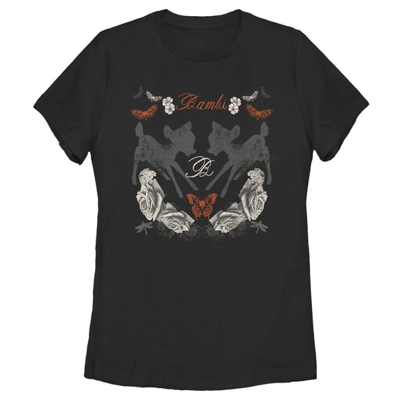 Women's Bambi Distressed Silhouettes Graphic Tee Black Large