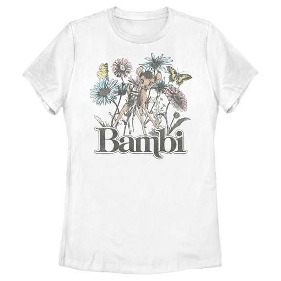 Women's Bambi Floral Sketch  Graphic Tee White Small