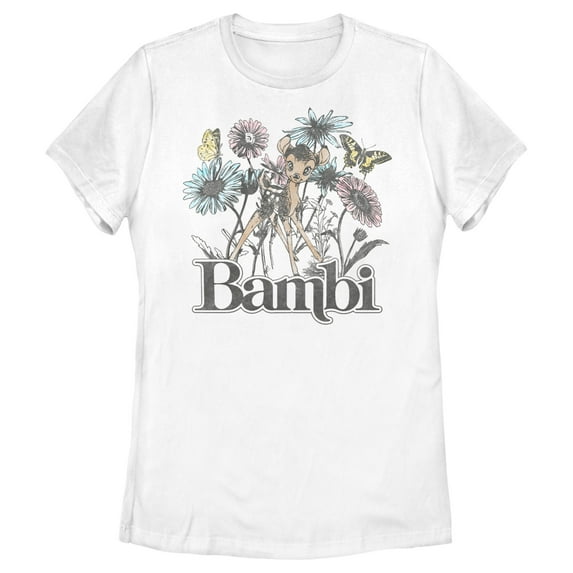 Women's Bambi Floral Sketch Graphic Tee White X Large