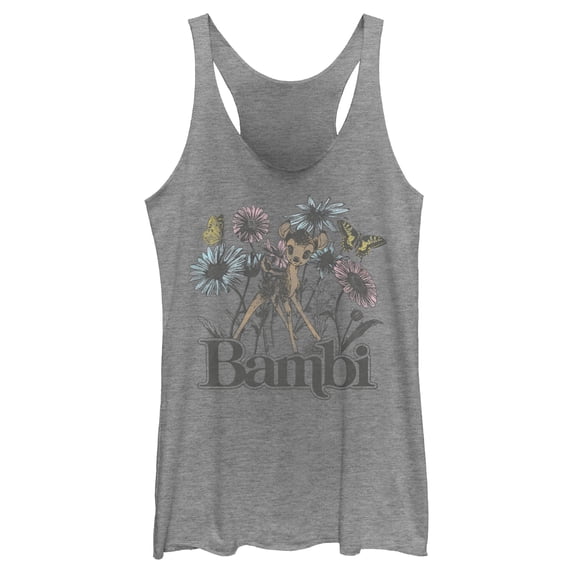 Women's Bambi Floral Sketch Racerback Tank Top Gray Heather Small