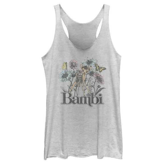 Women's Bambi Floral Sketch  Racerback Tank Top White Heather Large
