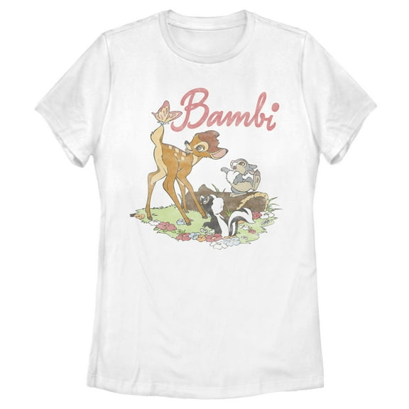 Women's Bambi Flower, Thumper and a Butterfly Graphic Tee White X Large