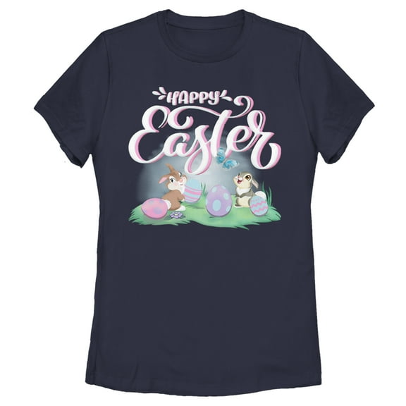 Women's Bambi Happy Easter Thumper  Graphic Tee Navy Blue Large