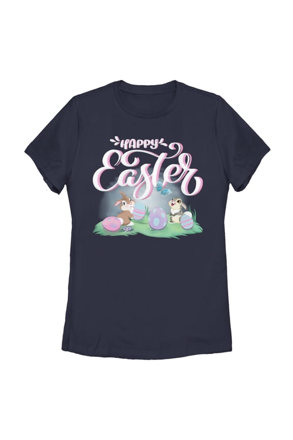 Women's Bambi Happy Easter Thumper  Graphic Tee Navy Blue Large