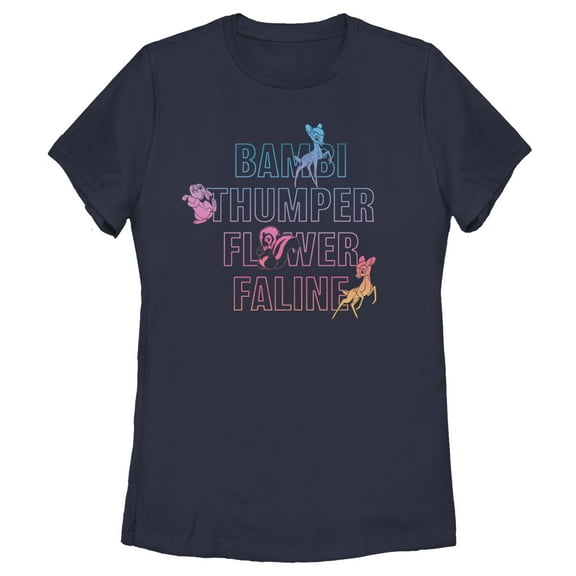 Women's Bambi Neon Name Stack Graphic Tee Navy Blue Medium