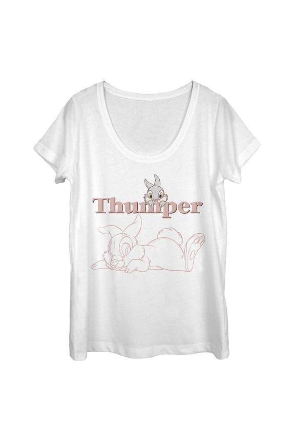 Women's Bambi Thumper Line Art Graphic Tee White 2X Large