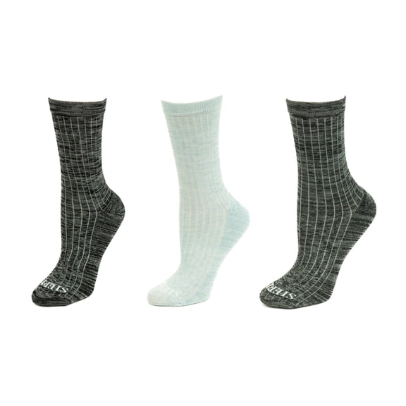 Women's Bamboo Crew Performance Socks with Arch Support 3 Pair Packs - 1 Pair Each of Black, Charcoal and Light Blue