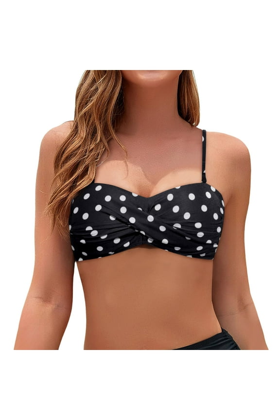 Women's Bandeau Bikini Top Strapless Swimsuit with Removable Straps, Non Removable Padded Bra, Comfortable Fabric Available in Multiple Sizes for Summer