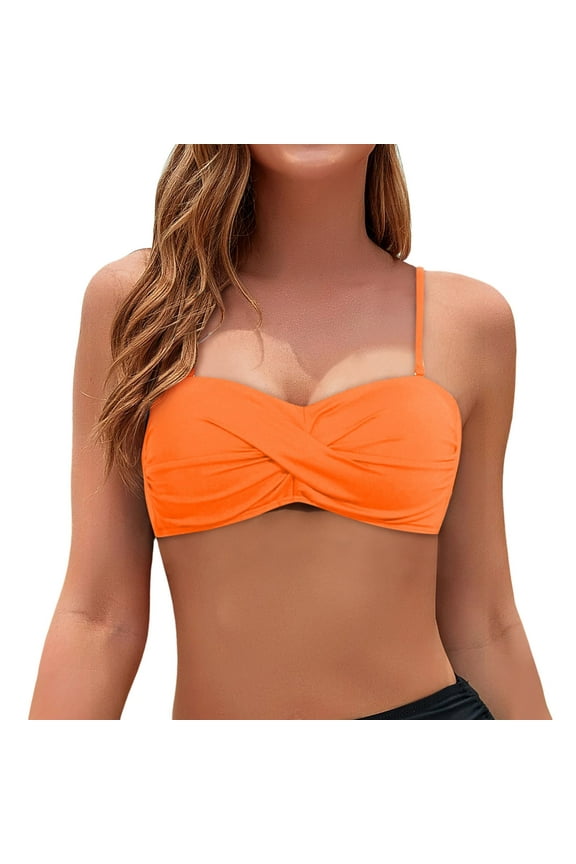 Women's Bandeau Bikini Top - Strapless Swimsuit with Removable Straps, Non - Removable Padded Bra, Comfortable Fabric - Available in Multiple Sizes for Summer