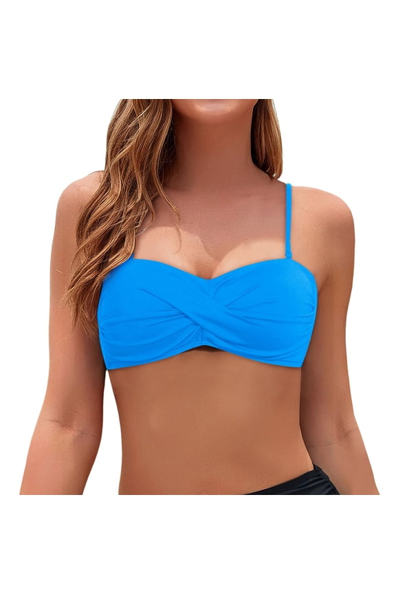 Women's Bandeau Bikini Top Strapless Swimsuit with Removable Straps, Non Removable Padded Bra, Comfortable Fabric Available in Multiple Sizes for Summer