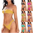 thumbnail image 1 of Women's Bandeau Strapless Bikini Swimsuit Set Mesh Patch Two-Piece Bathing Suits Set High Cut Solid Color Beach Pool Party Holiday Vacation Swimwear, 1 of 7