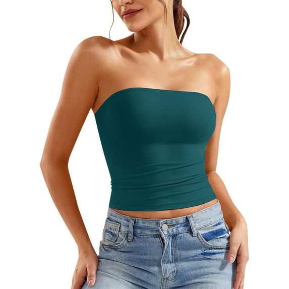 Women's Bandeau Tube Top - Sleeveless Stretch Crop Top for Concerts/Parties