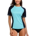 thumbnail image 1 of Women's Banded Crewneck UPF 50+ Swimwear Rash Guard Colorblock Short Sleeve Surfing Bath Tops, 1 of 6