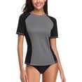 thumbnail image 1 of Women's Banded Crewneck UPF 50+ Swimwear Rash Guard Colorblock Short Sleeve Surfing Bath Tops, 1 of 6