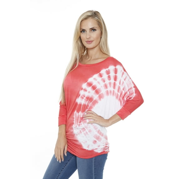 White Mark Women's Banded Dolman Tie-Dye Top