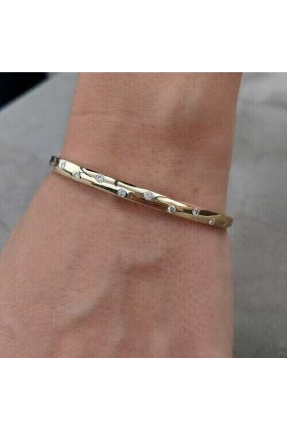 Women's Bangle Bracelet 4Ct Round Cut Simulated Diamond 14K Yellow Gold Plated