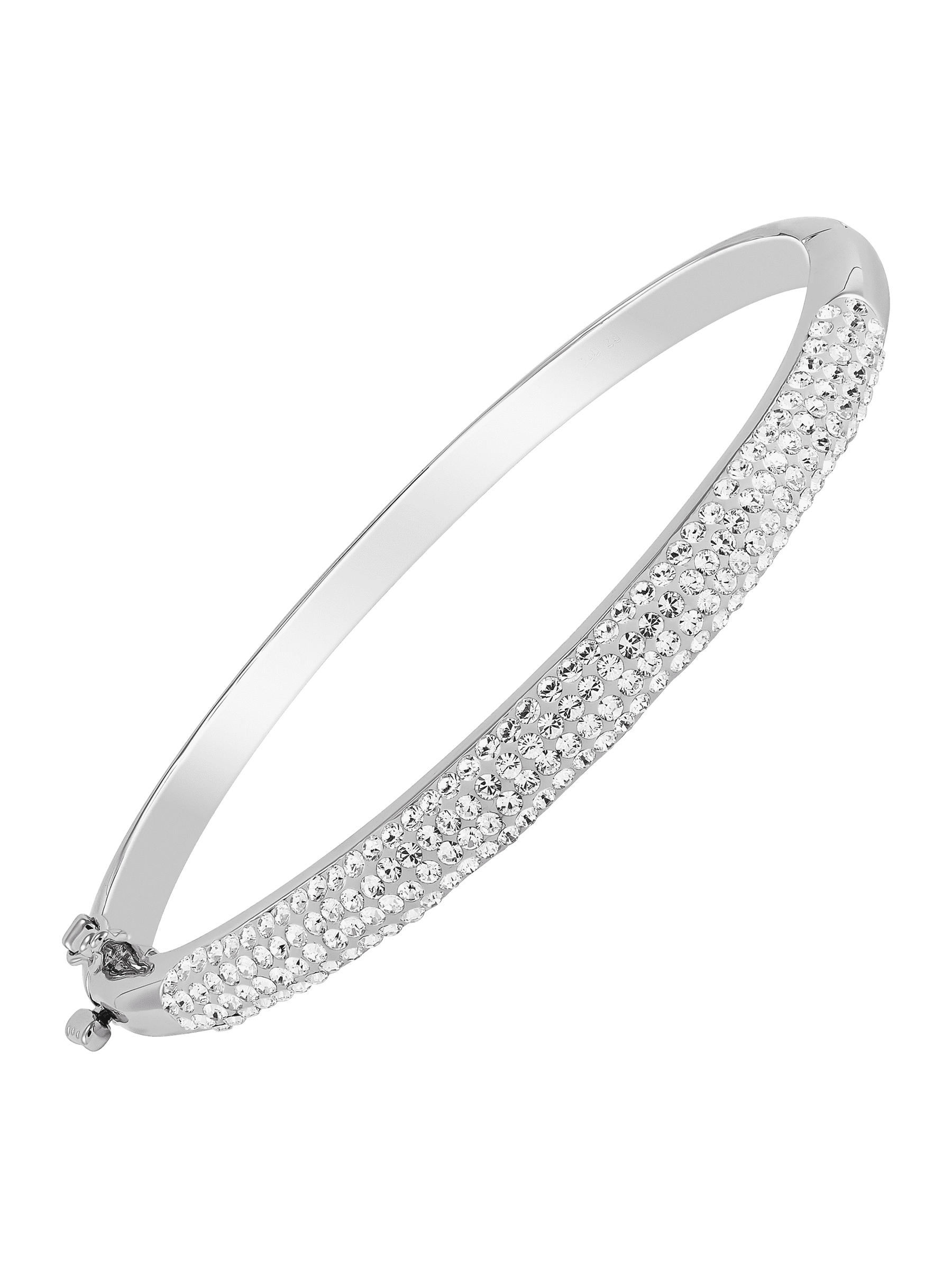 Women's Bangle Bracelet with Crystals in RhodiumPlated Bronze, 7.5"